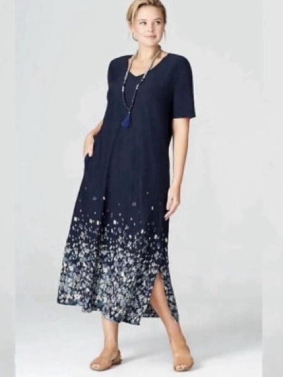 Pure Jill Dresses & Skirts - NWT Pure Jill EvryBluff Navy V-Neck Floral Short Sleeve Maxi Dress Sz. XLP #2507